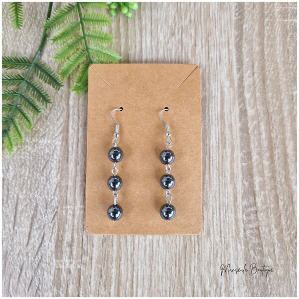 Boucles d'oreilles en Pierres naturelles hematite (8mm)