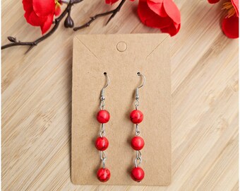 Boucles d'oreilles en Pierres naturelles Howlite rouge (8mm).