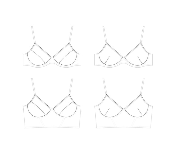 Extra Cups for Mésange Underwire Bra, 28AA-48H, PDF Sewing Pattern 