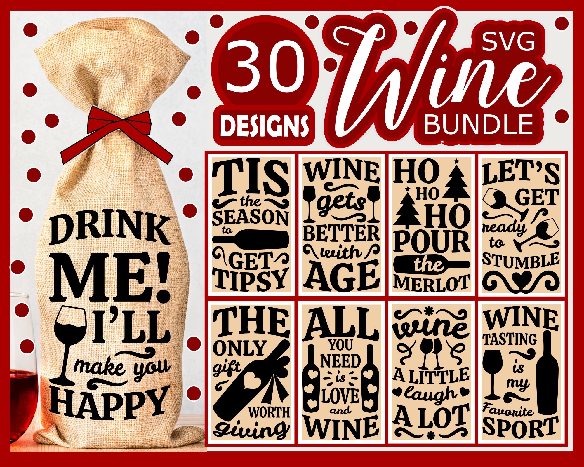 Wine Bag SVG Bundle Christmas Wine SVG files for Cricut | Etsy