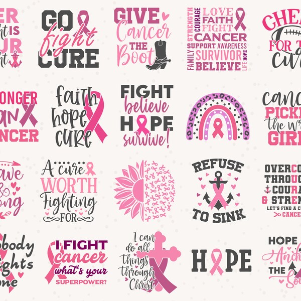 Breast Cancer Awareness SVG Bundle | Fight Cancer SVG files for Cricut | Commercial Use | Instant Download