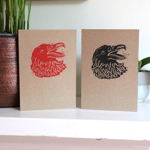 Raven Linocut A6 Greeting Card / Note Card - Hand printed