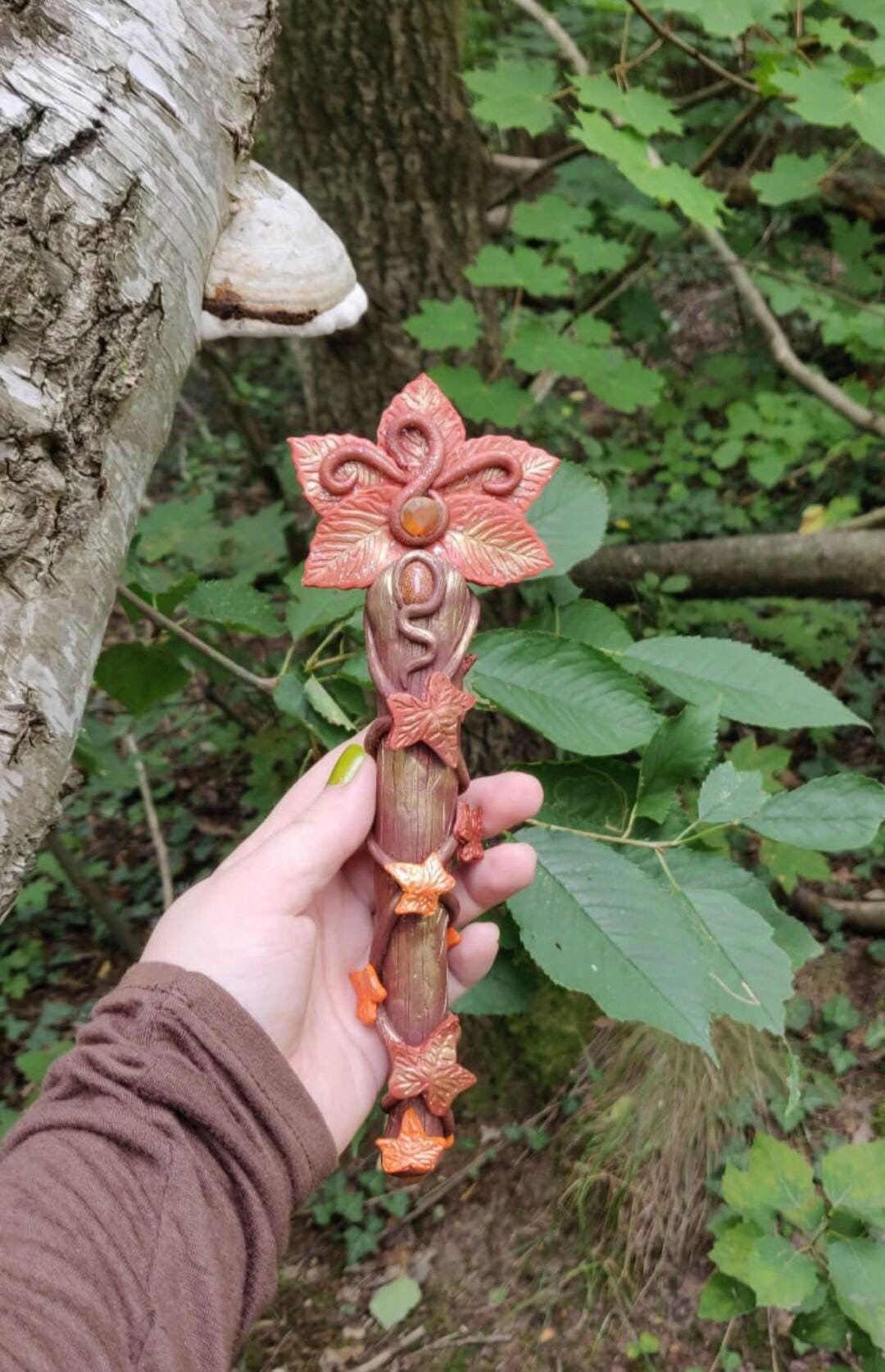 Autumn Leaf Scepter- Handsculpted Scepter From Polymer Clay With Leaves ...