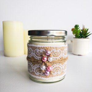Organic Soy Wax/Handmade Candle/9 oz Glass Jar/ Home Decor/Gardenia Scent/Fancy Jar/Handmade Jar Decoration