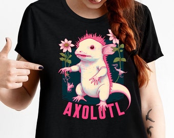 Rosa Axolotl T-Shirt, Exotisches Tier Baumwoll T-Shirt