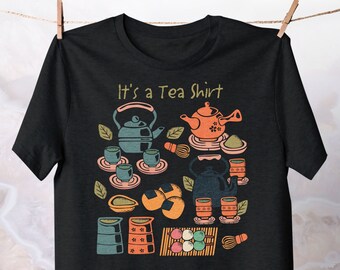 お茶好きのためのTシャツ：中国と日本の文化を表現したコットンTシャツ