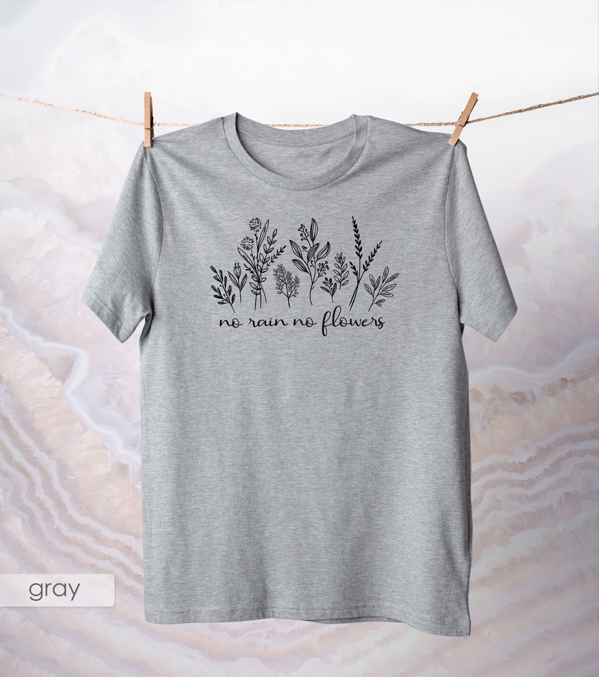 No Rain No Flowers T-shirt, Botanical Cotton Tee - Etsy