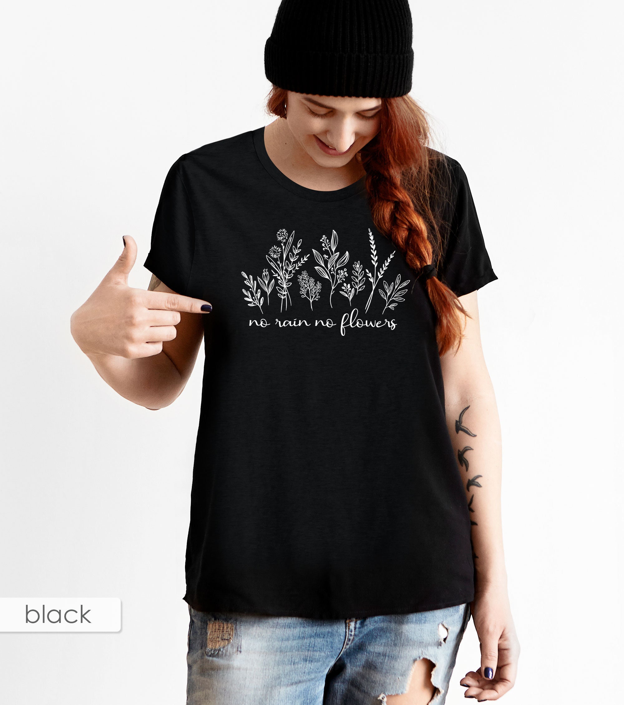 No Rain No Flowers T-shirt, Botanical Cotton Tee - Etsy