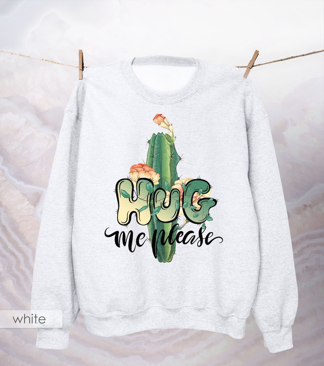 Hug Me Please Sweatshirt/ Graphic Cactus Top/ Tropical Plant Cotton ...
