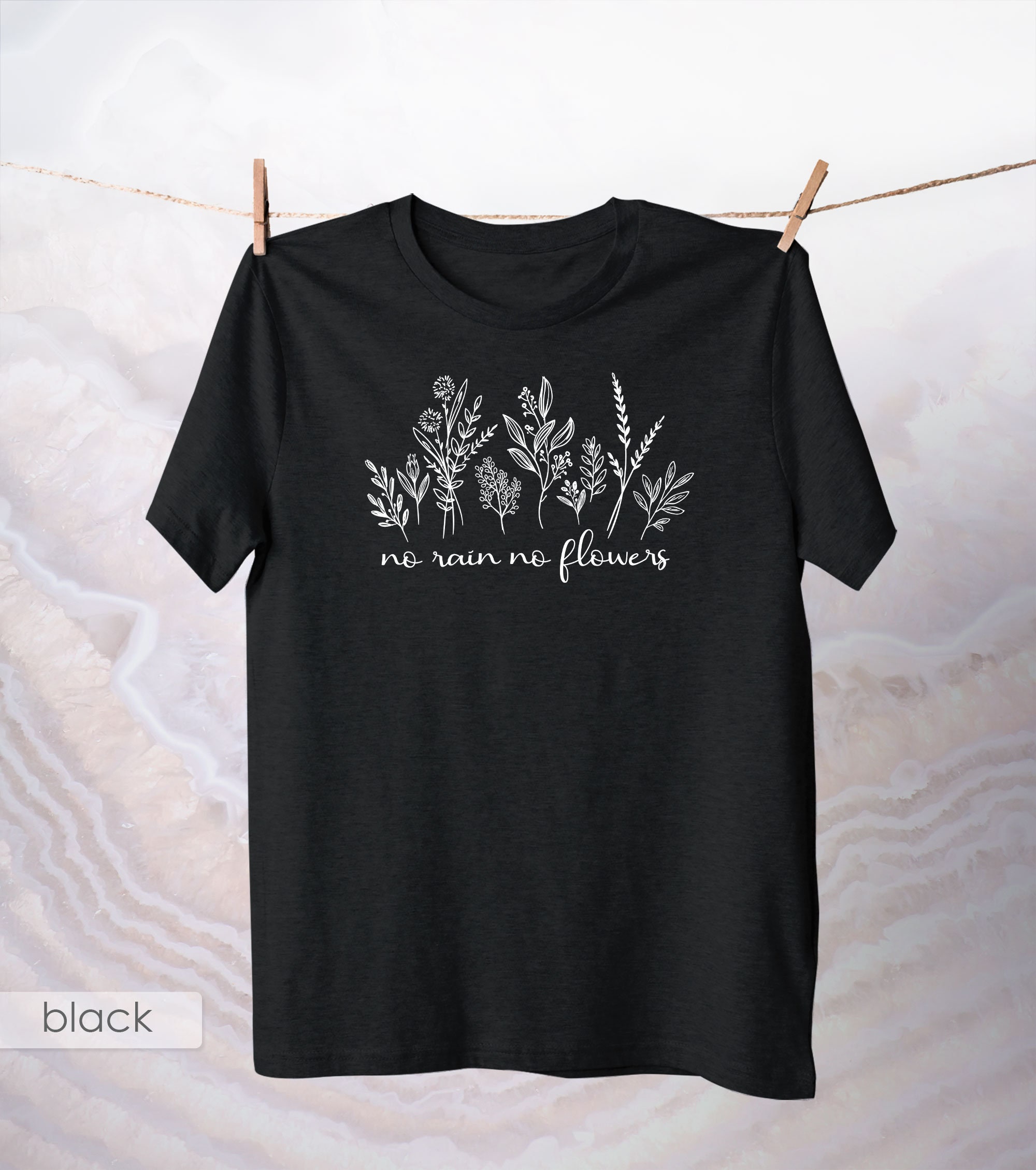 No Rain No Flowers T-shirt, Botanical Cotton Tee - Etsy