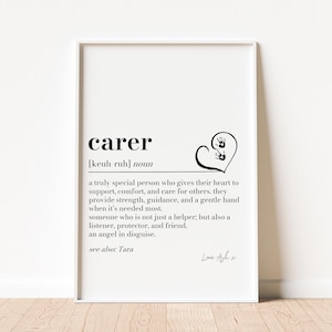 Carer Definition Print, Carer gift, Carer Thank You, Christmas Gift for Carer, Carer Appreciation Present, Community Carer Gift Keepsake