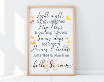 Hello Summer Print, Summer wall decor, Hello Summer wall art, Summer Vibes prints, Summer decor, Summer flowers print Summer posters