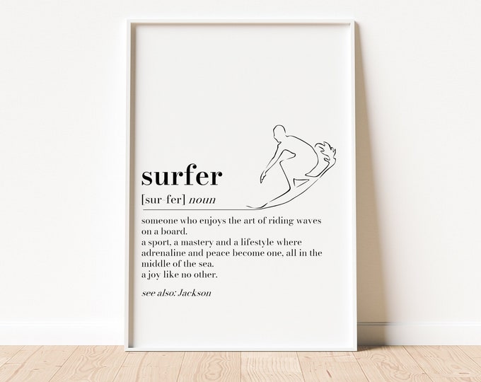 Personalised Surfer definition print, Surfer gift, Surfing Wall Art Picture Print, Dictionary Print, Gift for Surfer, Surf Instructor Gift