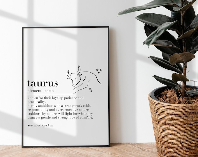Personalised Taurus Definition Print, Taurus gift, Dictionary Print, Gift for Taurus, Birthday Gift, Astrology Print, Custom Star Sign Print