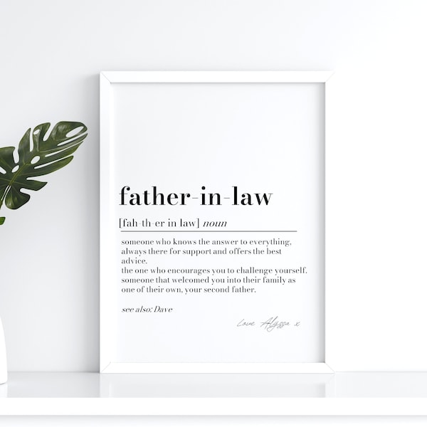 Father in Law Definition Print, Personalised Father in Law gift, Christmas gift, Dad Gift Father in Law Birthday gift memorable print