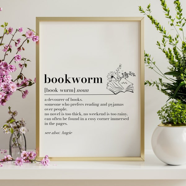 Bookworm Definition Print, Book Lover gift, Book Shelf Decor, Reading Birthday Gift, Gift for Readers, Bookworm Gifts, Dictionary Book Print