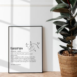 Impresión personalizada de la definición de Tauro, regalo de Tauro, impresión de diccionario, regalo para Tauro, regalo de cumpleaños, impresión astrológica, impresión personalizada del signo zodiacal