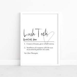 Lash Tech Definition Print, beauty gift, personalised lash Technician gift, Beautician gift, Present for Eyelash Technician, Christmas gift
