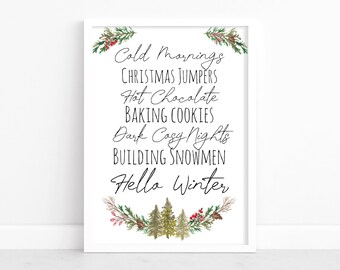 Hello Winter Print, Christmas wall art Home Decor, Christmas Print, Winter Vibes Print, Christmas Definition, Winter Decoration wall arts