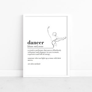 Stampa personalizzata con definizione di ballerina, regalo per ballerina, stampa artistica da parete, stampa con citazione, regalo per studente di danza, regalo di Natale per insegnante di danza.