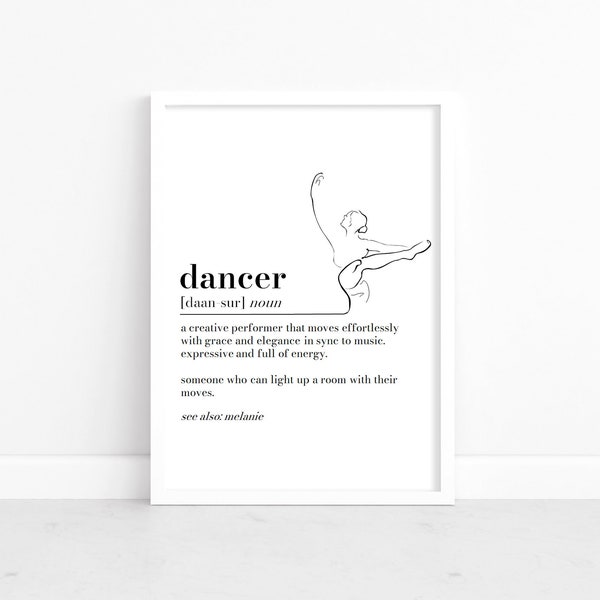 Personalised Dancer definition print, Dancer gift, Wall Art Picture Print, Quote Print, Gift for Dance Student, Dance Teacher Christmas Gift