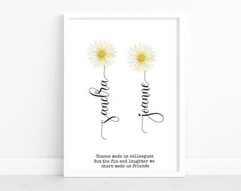 Personalised Work Friend Flower Print: Colleague Leaving Gift, Thank You Gift, Office Team Farewell