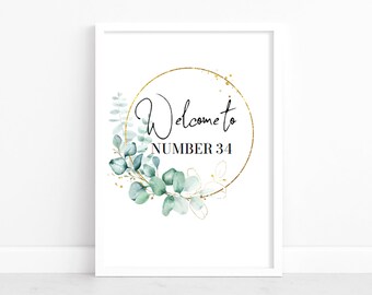 Personalised Welcome Sign, Eucalyptus Print, Home Decor, Hallway Welcome Prints, Living Room Prints, House Number Sign, Door Number Print