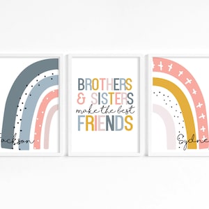 Decorazione murale personalizzata per fratelli e sorelle - Set di stampe arcobaleno per camerette condivise, per fratelli e sorelle, per sala giochi o cameretta dei bambini, per neonati e fratelli.