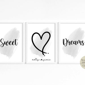 Stampa personalizzata "Sweet Dreams", stampe per camera da letto, decorazioni per camera da letto, decorazioni da parete sopra il letto, decorazioni da parete per camera da letto, decorazioni da parete per camera da letto grigie, decorazioni per coppie