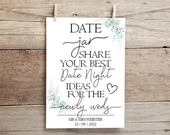 Personalised Date Jar Wedding Sign: Fun Guest Activity, Eucalyptus Wedding Decor, Table Display