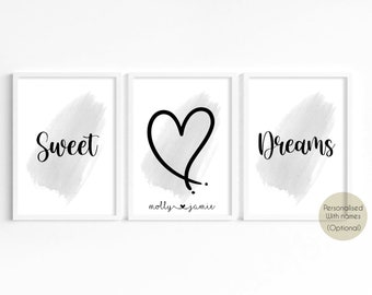 Personalised Sweet Dreams Print, bedroom prints, bedroom decor, above bed wall decor, bedroom wall art, grey bedroom wall art, couple decor