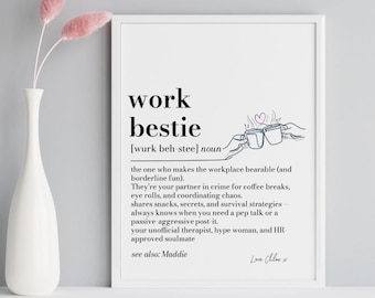 Work Bestie Definition Print, Funny Work Friend Gift, Colleague Leaving Gift, Office Secret Santa, Personalised Work Best Friend Print