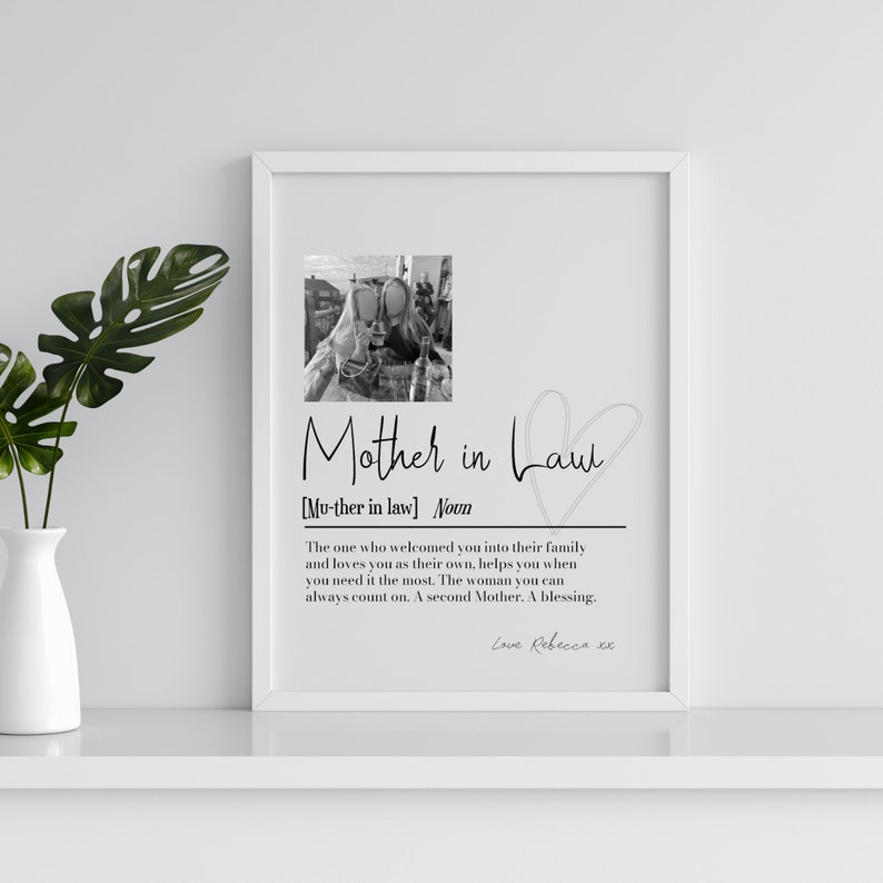 Mother in law definition Print with Picture collage or 1, 2 or 3 images. The perfect gift for any occasion, Mothers Day & Birthdays! Frames not included. Definition reads (Next Page)