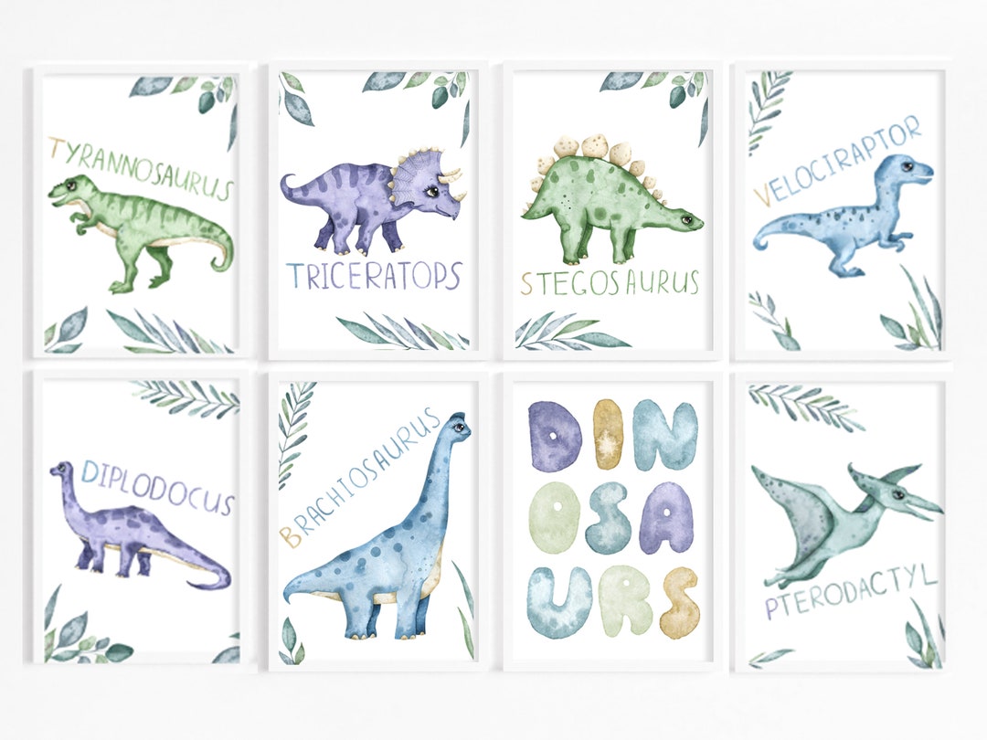 Dinosaur Nursery Wall Art, Watercolour Boys Bedroom Prints Room Decor ...