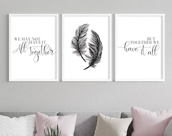 Family Prints Quote Set of 3, Feather Prints, Living room decor, Home Decor, Living Room set of Prints, Feature Wall Prints, Family Poster