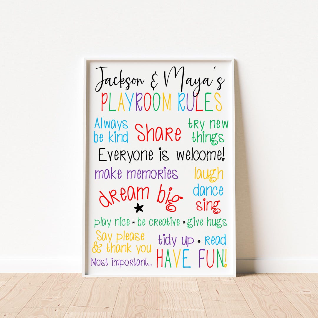 Personalised Playroom Rules Print, Playroom Wall Art, Unisex Bedroom ...