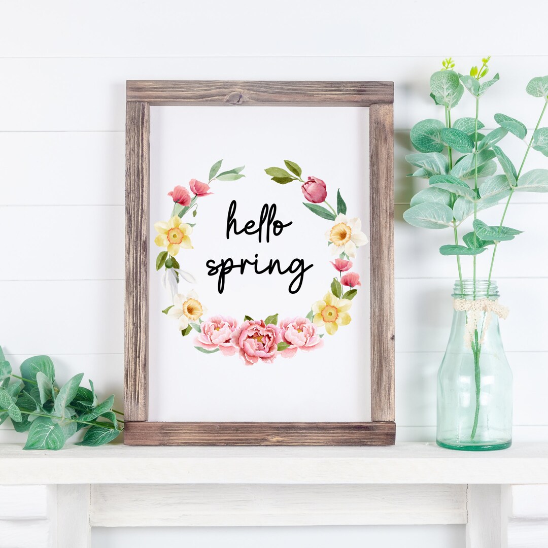 Hello Spring Floral Wreath Print: Spring Wall Decor (PDF) - Etsy