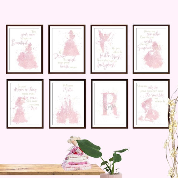 Personalised Princess Wall Art, Girls Bedroom Decor, Custom Name Nursery Print, Pink Princess Set, Gift for Girls Room or Toddler, fairytale