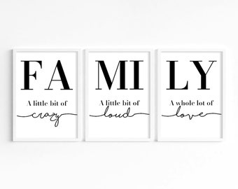 Set familiecitaatafdrukken: moderne woondecoratie, gangmuurkunst, minimalistische typografie