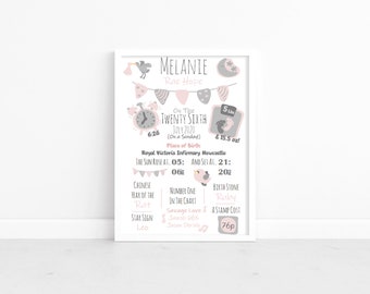 New Baby Girl Gift, New Baby Boy Gift Personalised, New Baby Print, Christening Gift, Birth Details Print, Birth Stats, Nursery Decor Art