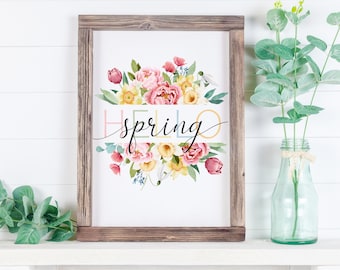 Hello Spring Wreath Print, Spring wall decor, Hello Spring wall art, Spring Vibes prints, Spring decor, spring flowers print Summer posters