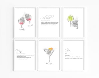 Watercolour Alcohol Prints - Mix & Match, Set of Kitchen Prints, Alcohol definition prints, Cocktail Pictures, Alcoholic Drink Poster