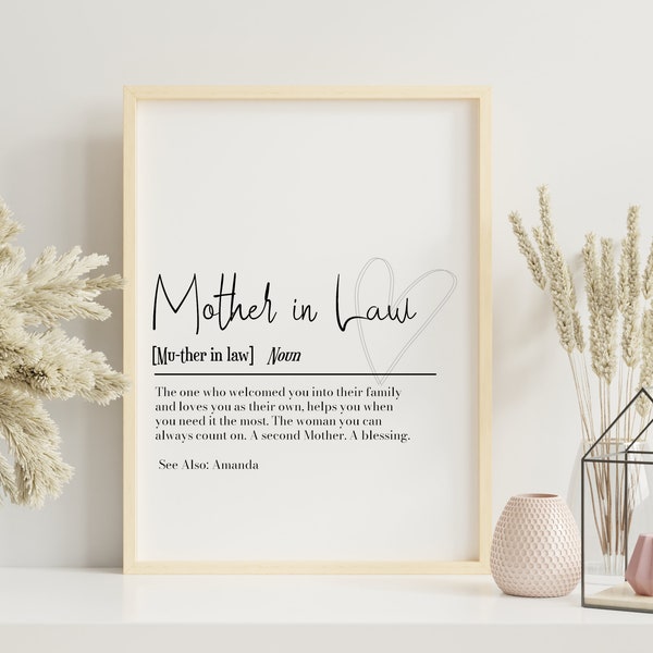 Mother in Law Definition Print, Personalised Mother in Law gift, Mothers Day gift, Mother Gift  Mother in Law Birthday gift memorable print