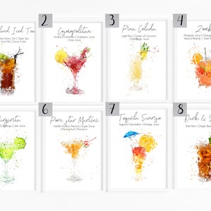 Láminas de recetas de cócteles: arte mural para carrito de bar, decoración de mixología, regalo para bar en casa, imprimible de bebidas alcohólicas para la cocina, póster de fiesta de verano, arte mural de verano