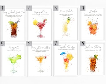 Cocktail Recipe Prints - Bar Cart Wall Art, Mixology Decor, Home Bar Gift, Kitchen Alcohol Printable, Summer Party Poster, Summer Wall Art