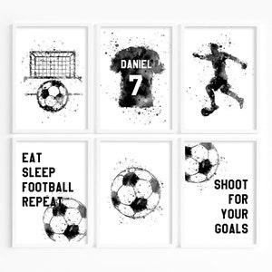 Personalised Football Prints, black Football Wall Art, Kids Bedroom Football Decor, Football prints for kids, Football shirt name print