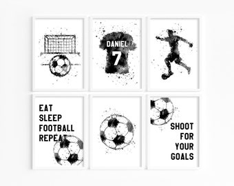 Personalised Football Prints, black Football Wall Art, Kids Bedroom Football Decor, Football prints for kids, Football shirt name print