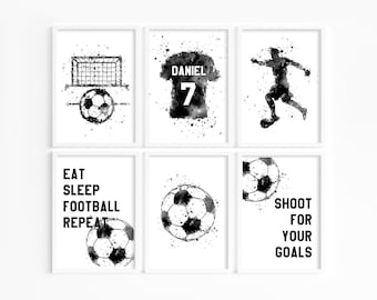 Personalised Football Prints, black Football Wall Art, Kids Bedroom Football Decor, Football prints for kids, Football shirt name print