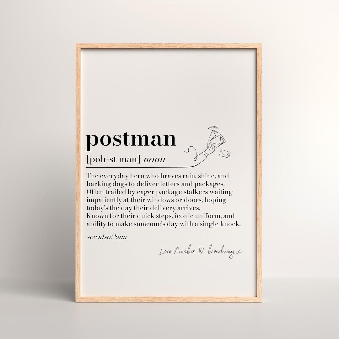 Personalised Postman Definition Print, Postie Gift, Postwoman Gift ...
