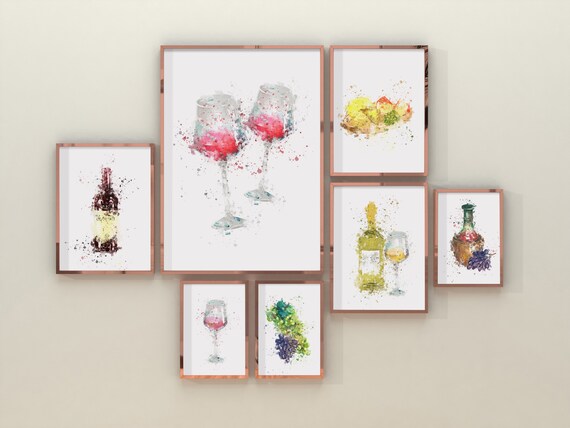 Watercolour Alcohol Wine Prints, Set of Kitchen Prints, Alcohol prints, Wine Art, Alcoholic Drink Poster, Bar Prints, Wine Pictures,